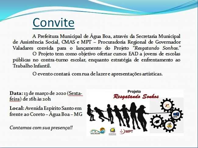 Água Boa Prefeitura Municipal Convite Para O Evento Resgatando Sonhos 7251